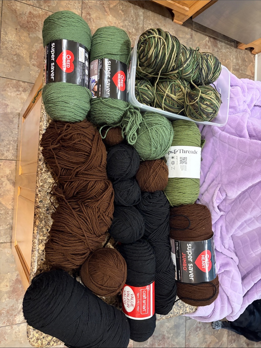 Yarn Bundle - Green, Brown, Black Camo Yarn Lot